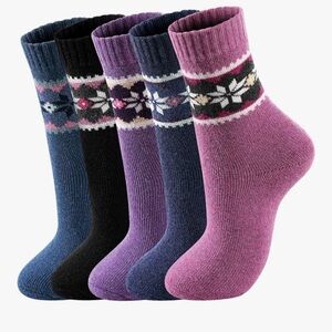 🆕 5 Womens Wool Socks Winter Warm Cozy Knit Sock for Women